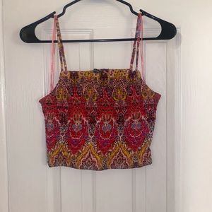 Paisley print smocked crop tank